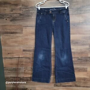American Eagle Jeans 10 Trouser Wide Leg Flare Low Rise Dark Wash Stretch Denim
